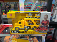 Xinpengyu Double-Layer Dinosaur/Construction Truck Carrier with Sound & Light, Inertia Toy