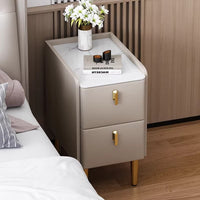 Ultra-Narrow Rock Board Nightstand, Modern Minimalist Leather Storage Cabinet, Light Luxury Small 25cm High Mini Bedside Table
