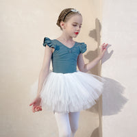 Girls' Flutter Sleeve Dance Leotard with Snap Crotch for Ballet and Chinese Dance Practice