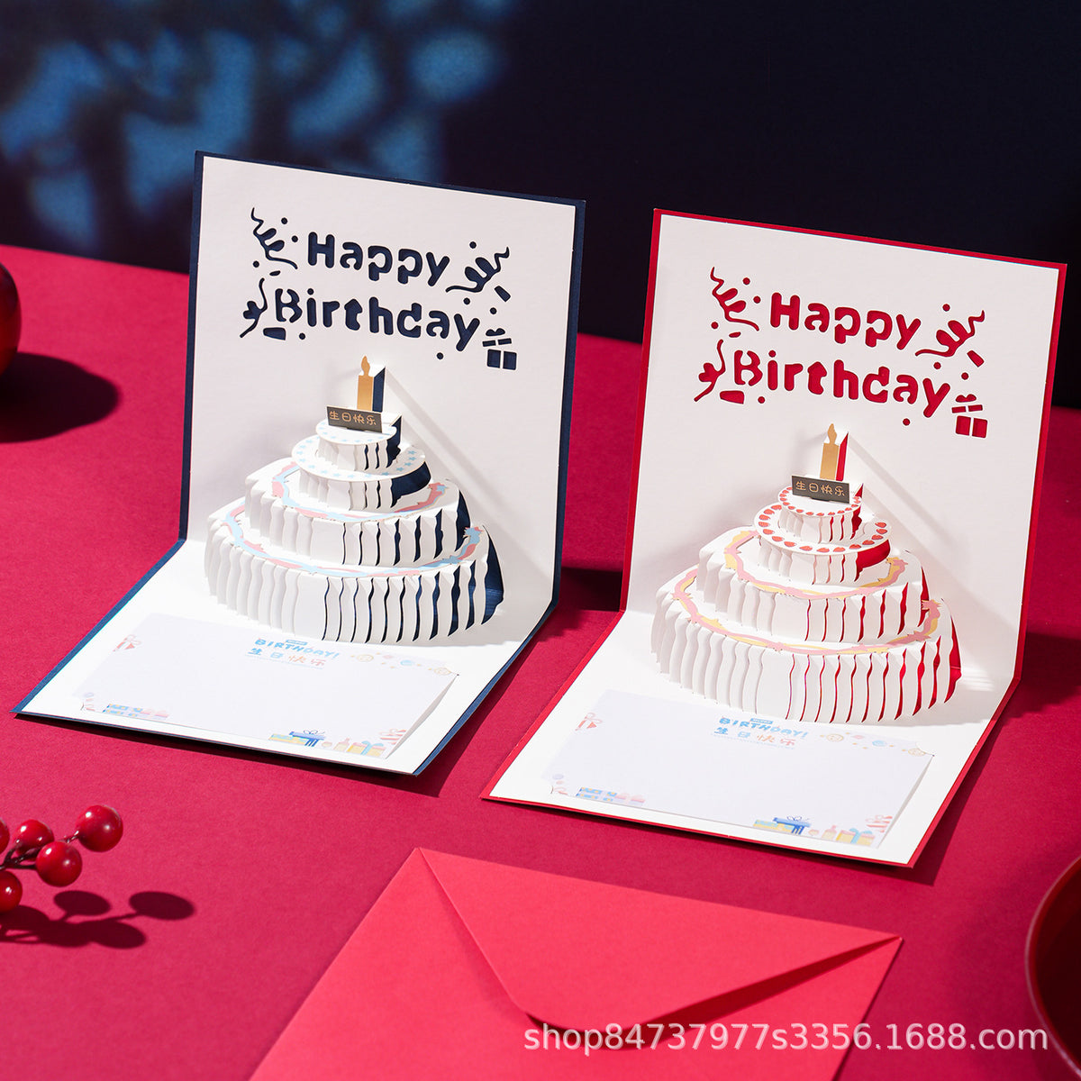 Premium 3D Pop-Up Birthday Greeting Card for Business Clients & Employees with Envelope