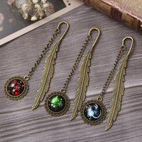 Creative Luminous Zodiac Feather Bookmark with Pendant, Retro European Style Metal Bookmark for Students