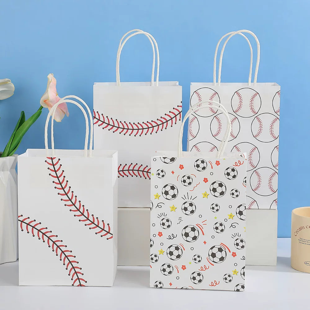 Cartoon Baseball Print Kraft Paper Gift Bags for Kids' Parties and Festivals