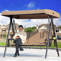 Outdoor Patio Swing Chair with Canopy, 3-Seater Garden Hammock Glider for Yard Balcony