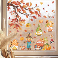 Thanksgiving Fall Cartoon Scarecrow Window Clings Maple Leaf Pumpkin Glass Decals