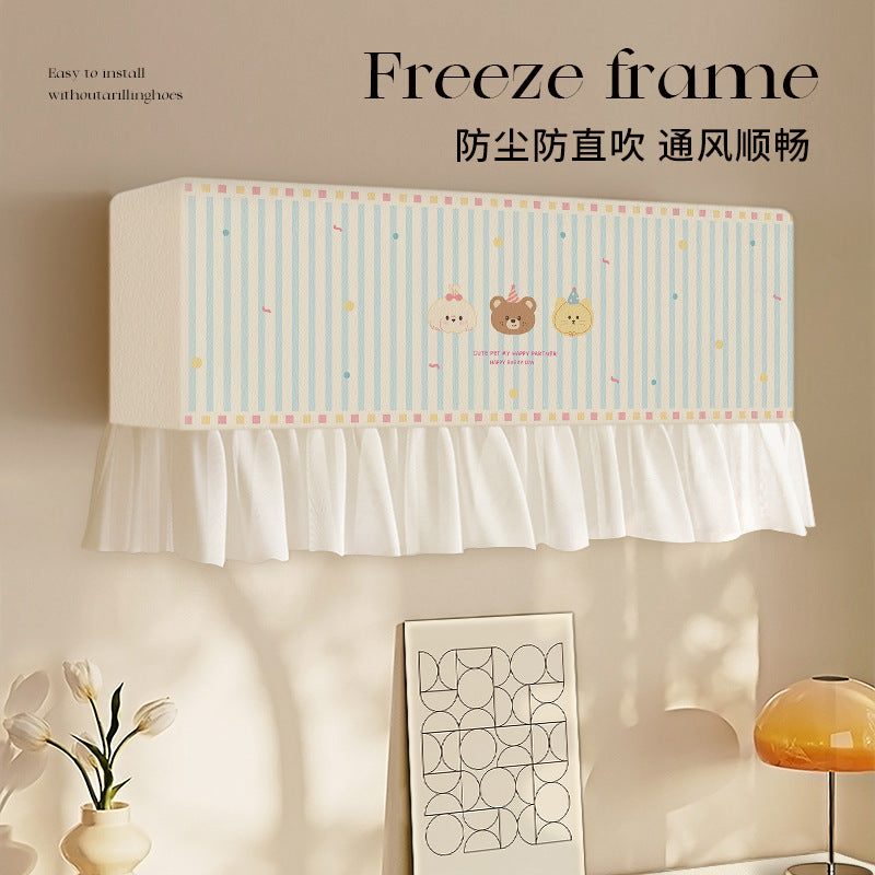 Air Conditioner Dust Cover with Wind Deflector for Wall-Mounted Units, Full Coverage, No Removal Needed During Operation