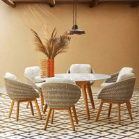 Outdoor Solid Wood Patio Dining Set with Wicker Chairs