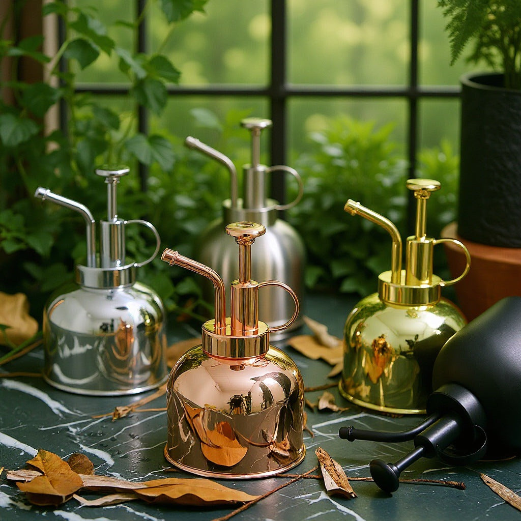 Stainless Steel Watering Can for Indoor Plants, Small Garden Spray Bottle with Zinc Alloy Nozzle