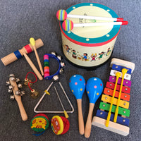 Orff Percussion Drum Set for Kids and Babies - Hand Drum, Snare Drum, Lollipop Drum with Maracas