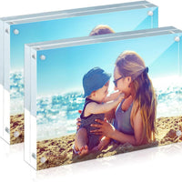 Acrylic Photo Frame Clear Freestanding Double-Sided Magnetic Display for Desktop