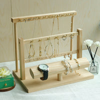Solid Wood Jewelry Display Stand with Hooks for Necklaces, Earrings, Bracelets, and Keychains