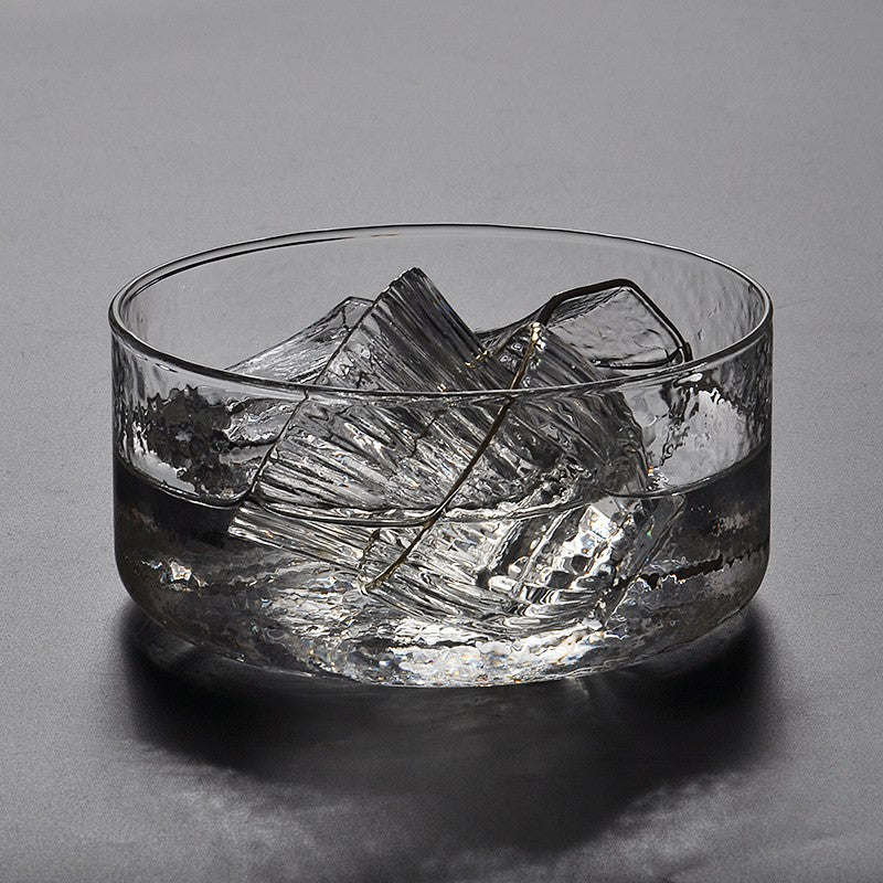 Hammered Glass Tea Wash Basin with Lid, Multi-functional Water Bowl for Tea Ceremony, Fruit, Salad