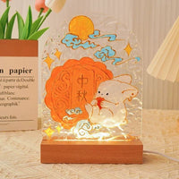 Mid-Autumn Festival DIY Glass Painting Night Light Kit with LED Base, Hand-Painted Material Pack for Gifting & Events