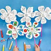Kids' DIY Cartoon Pinwheel Painting Kit - Creative Graffiti Hand-Painted Paper Windmill for Children