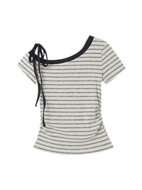 Women's Striped Off-Shoulder Short Sleeve T-Shirt