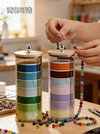 Bamboo Lid U-Shaped Storage Box for Craft Thread, Beading Cord, and Sewing Supplies