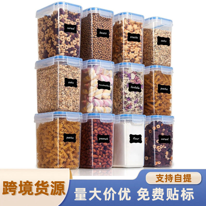 12-Piece Cereal and Grain Storage Container Set with Airtight Lids, Transparent Food-Grade PP