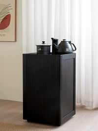 Solid Wood Mobile Tea Cart with Storage, New Chinese Style Side Table for Small Spaces, Walnut Finish