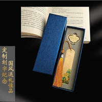 Chinese Style Hand-Painted Brass Bookmark with "A Thousand Miles of Rivers and Mountains" Design, Customizable Engraving for Gifts