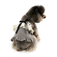 Pet Dog Cat Plaid Princess Dress with Bowknot Lace and Headwear