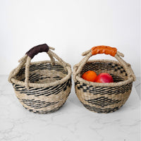 Handwoven Seagrass Basket with African-Inspired Design for Storage, Shopping, and Picnics