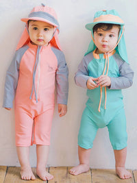 Korean Kids' Long-Sleeve Sun Protection Swimsuit for Boys and Girls with Sun Hat