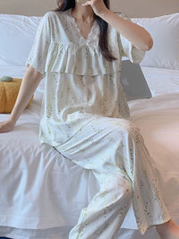 Women's Cotton Blend Pajama Set with Anti-Chafe Design, Plus Size, Spring/Summer Loungewear