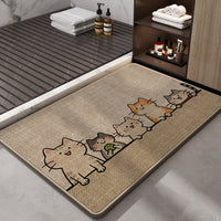 Cartoon Linen Diatomaceous Earth Bath Mat, Super Absorbent Quick Dry Non-Slip Floor Mat for Bathroom Entrance, Easy to Clean