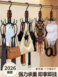 Rotating Solid Wood Wall Hook for Bags, Belts, and Accessories - Punch-Free Metal Organizer