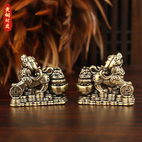 Brass Pixiu Wealth Figurine Pair for Tea Table Decor