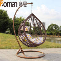 Outdoor Indoor Wicker Swing Chair Rattan Hanging Basket Seat for Patio Balcony