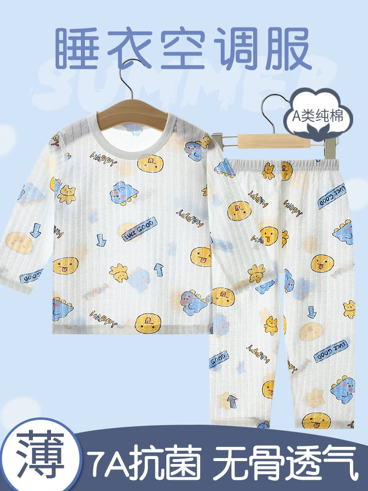 Kids' Pure Cotton Pajama Set, Lightweight Long/Seven-Sleeve Sleepwear for Boys and Girls