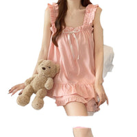 Women's Summer Cartoon Cloud Cotton Pajama Set with Chest Pads, Princess Style Student Homewear