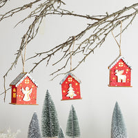 Christmas Luminous Wooden House Ornaments for Tree & Tabletop Decor