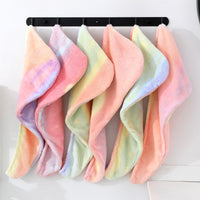 Rainbow Gradient Coral Fleece Hair Drying Towel Cap for Women
