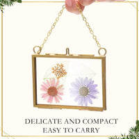 3.5x2.5 Inch Brass Hanging Glass Photo Frame for Pressed Flowers and Art