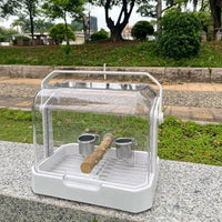 Portable Transparent Bird Cage for Parrots with Feeding Tray Perch and Lock, Travel Carrier for Small Birds