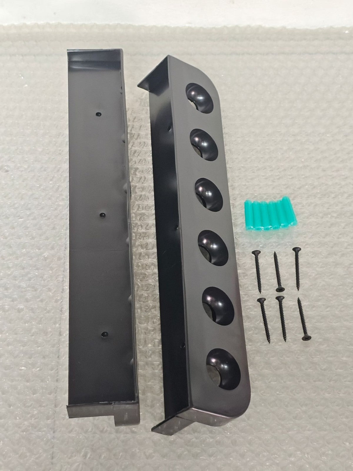 Billiard Pool Cue Rack Wall Mount Holder, 6-Cue Capacity, Plastic Base Tray