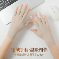 Unisex Half-Finger Heated Wool Silk Touchscreen Gloves for Winter Cycling & Office Work