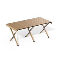 Portable Wooden Roll-Up Camping Table with Folding Legs for Outdoor Picnics and Markets