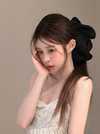 Oversized Ruffled Organza Banana Hair Clip for Women, Elegant and Face-Slimming Design
