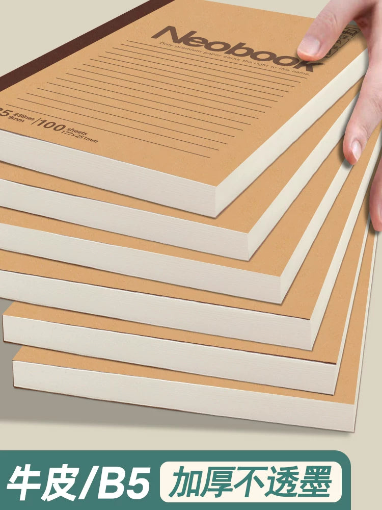 Thick Kraft Paper Cover Notebook B5 Lay-Flat Lined Journal for Students & Office