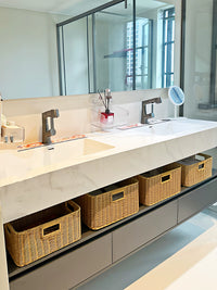 Woven Imitation Rattan Storage Basket for Bathroom Vanity and Hair Dryer
