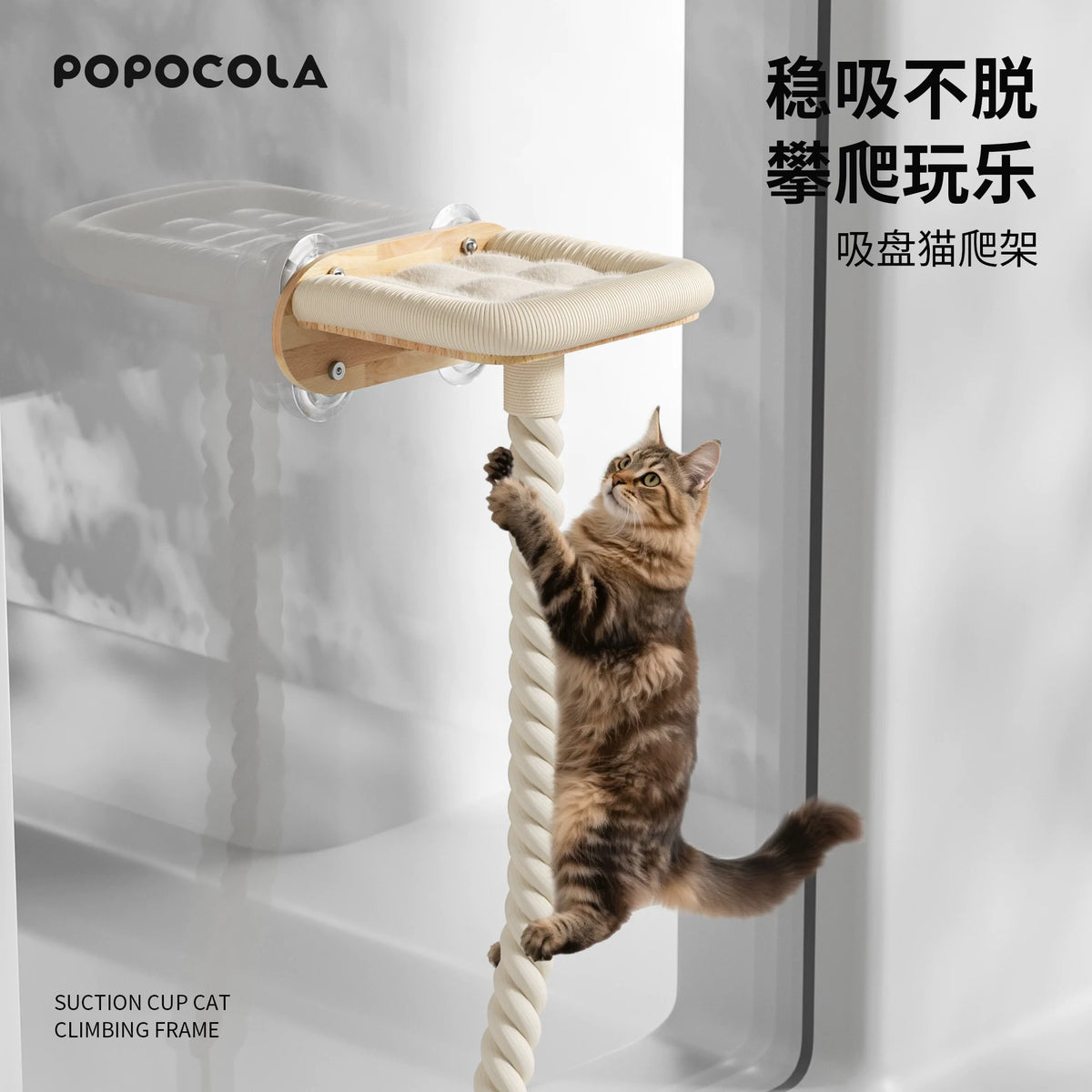 Cat Climbing Rope with Suction Cup Perch or Expansion Screw Mount, Window Hammock, Space Capsule Cat Bed