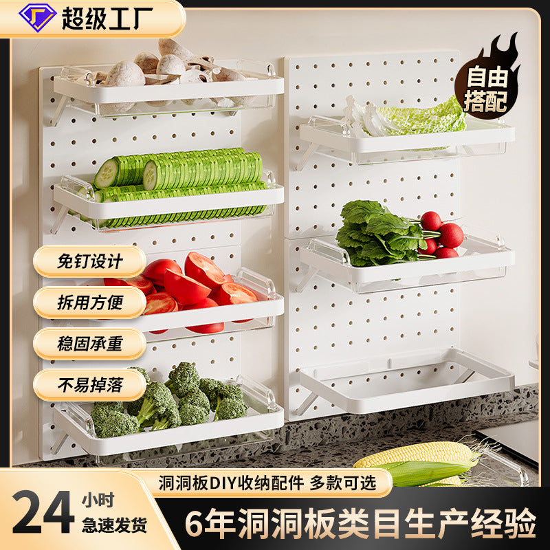 Wall-Mounted Pegboard Organizer with Storage Baskets for Kitchen