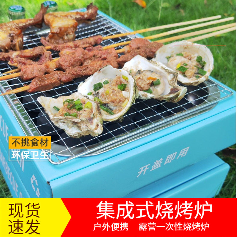 Portable Outdoor Camping BBQ Grill with Firewood Stove and Korean-Style Roasting Function