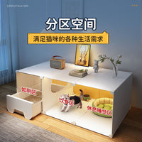 Indoor Cat Cage with Integrated Litter Box, Multi-Tier Cat Villa for Small Spaces