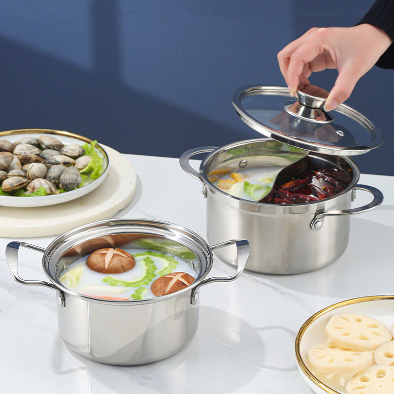 Individual Stainless Steel Hot Pot with Strainer or Divider, Commercial Grade Mini Shabu Shabu Pot