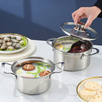 Individual Stainless Steel Hot Pot with Strainer or Divider, Commercial Grade Mini Shabu Shabu Pot