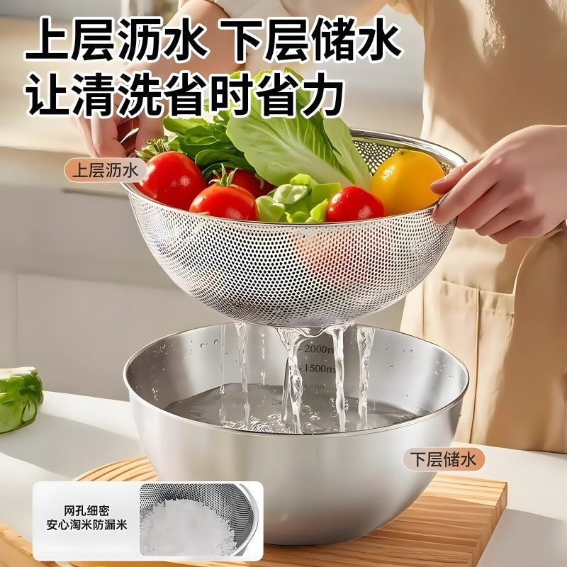 Stainless Steel Colander and Basin Set for Washing Rice and Draining Food