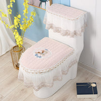 Nordic Wedding Red Toilet Seat Cover Set, Plush Fabric Zippered, 3-Piece, All Seasons